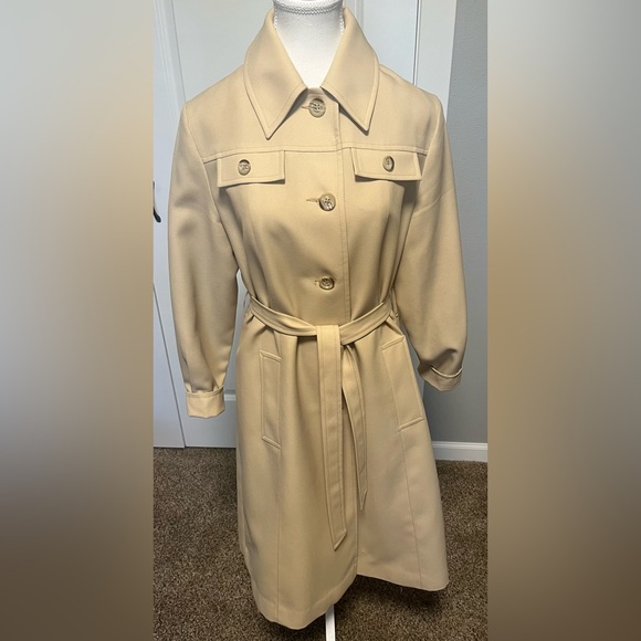 Vintage Smug Women's Ivory Belted Lined Pockets Trench Jacket Coat Sz M/12 70s - Picture 1 of 16